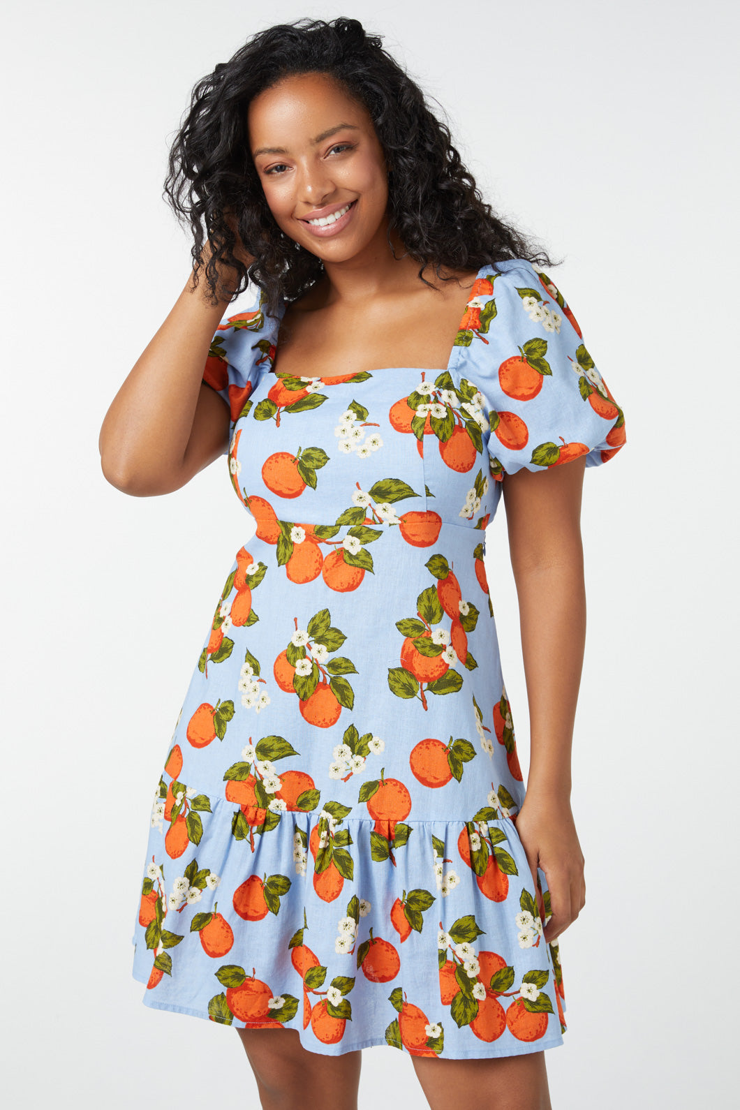 Orange fruit print on sale dress