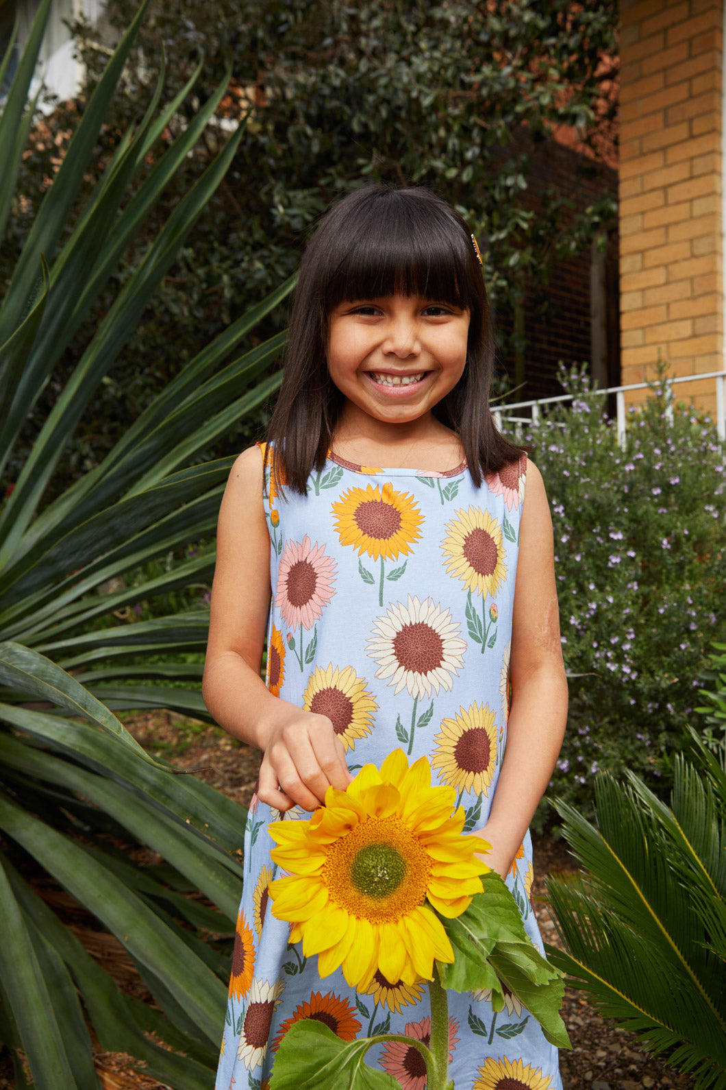 Blue dress with clearance sunflowers